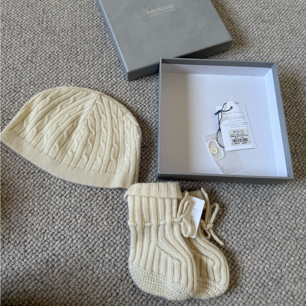 RH baby cashmere hat and booties